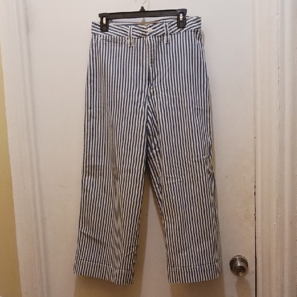 Madewell Blue and White Striped Wide Leg Pants